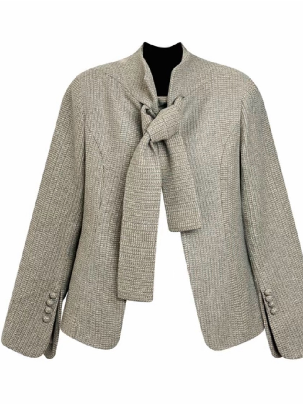 Womens Light Gray Knit Tie-Neck Jacket